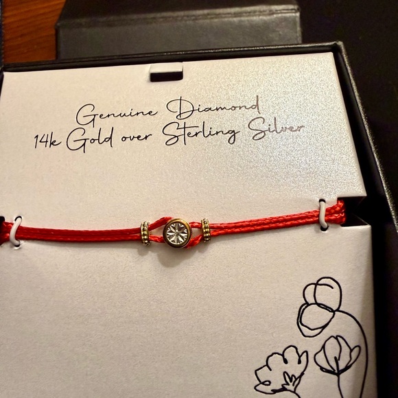 Macy's Jewelry - Macy's Red Cord Bracelet with Diamond and Gold Accents